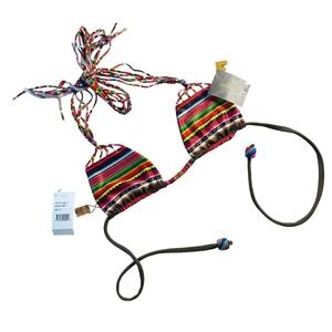 NWT Solkissed Reversible Striped Triangle Bikini Top S Olive Green Multi